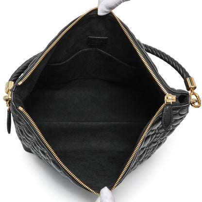 Exclusive Louis Vuitton Black Lambskin Quilted Flowers Triangle Softy — Top View