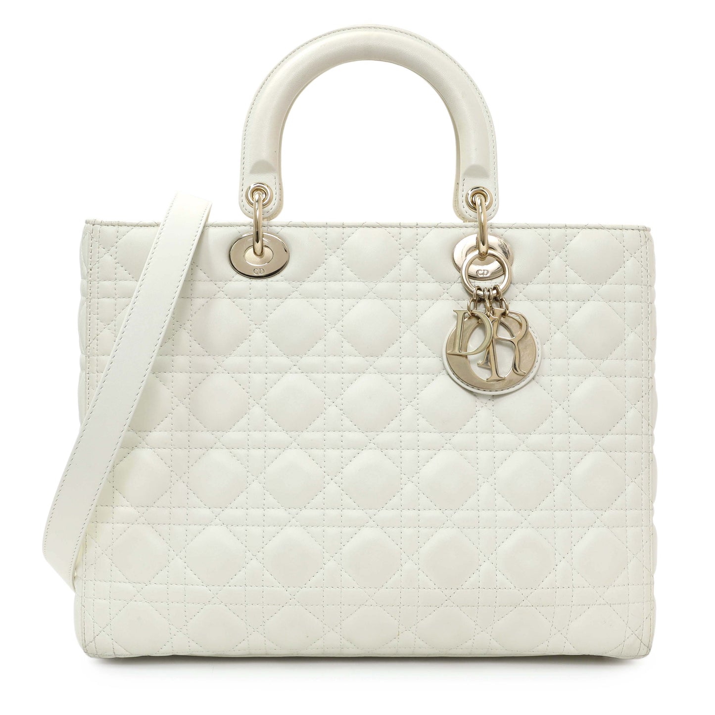 Exclusive Christian Dior White Lambskin Cannage Large Lady Dior — Front View