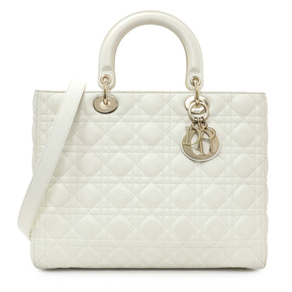 Exclusive Christian Dior White Lambskin Cannage Large Lady Dior — Front View