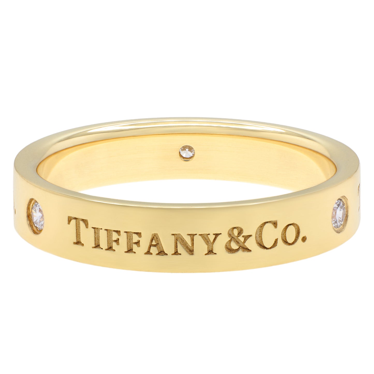 Exclusive Tiffany & Co 18K Yellow Gold Diamond 4mm T&Co Band Ring — Side View