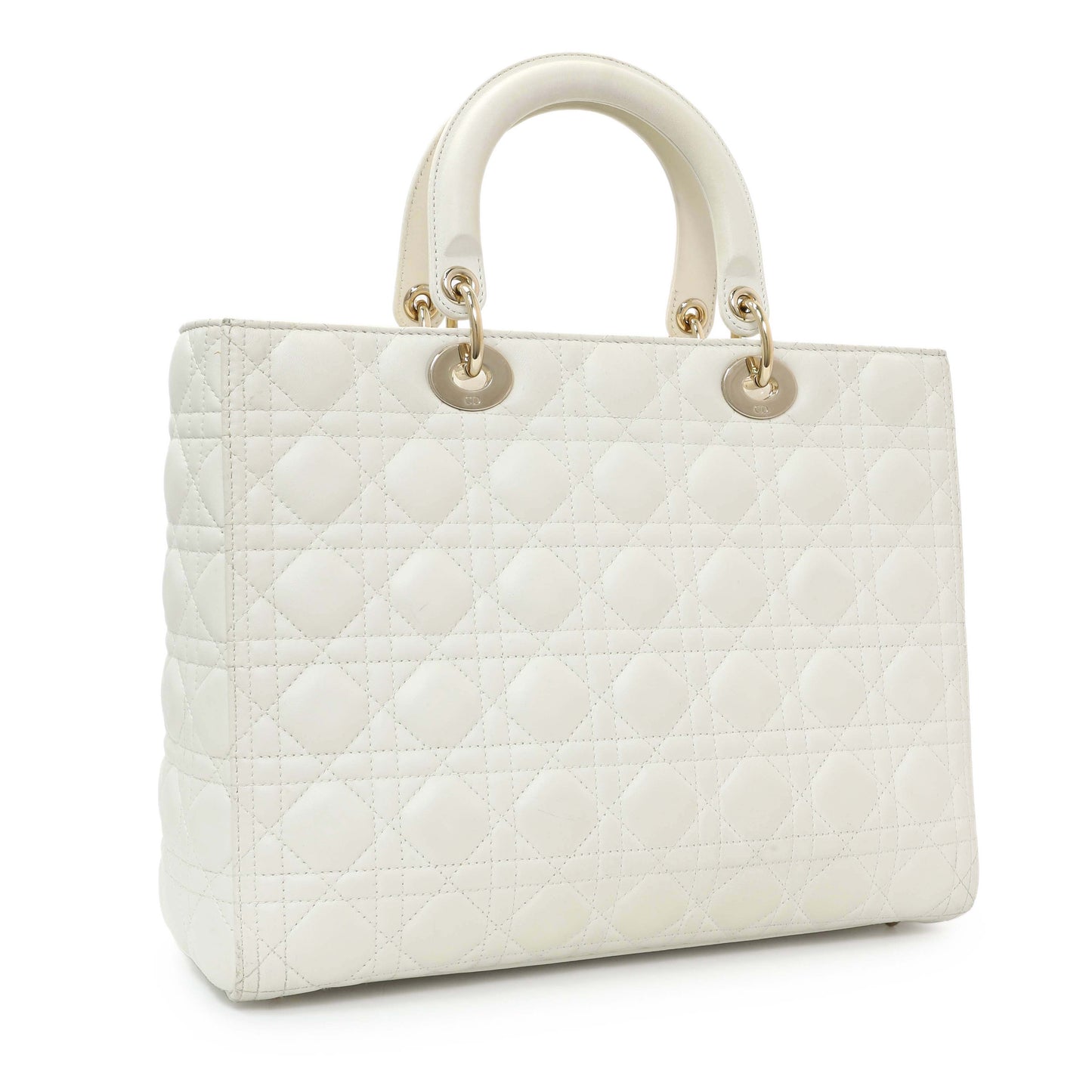 Exclusive Christian Dior White Lambskin Cannage Large Lady Dior — Side View