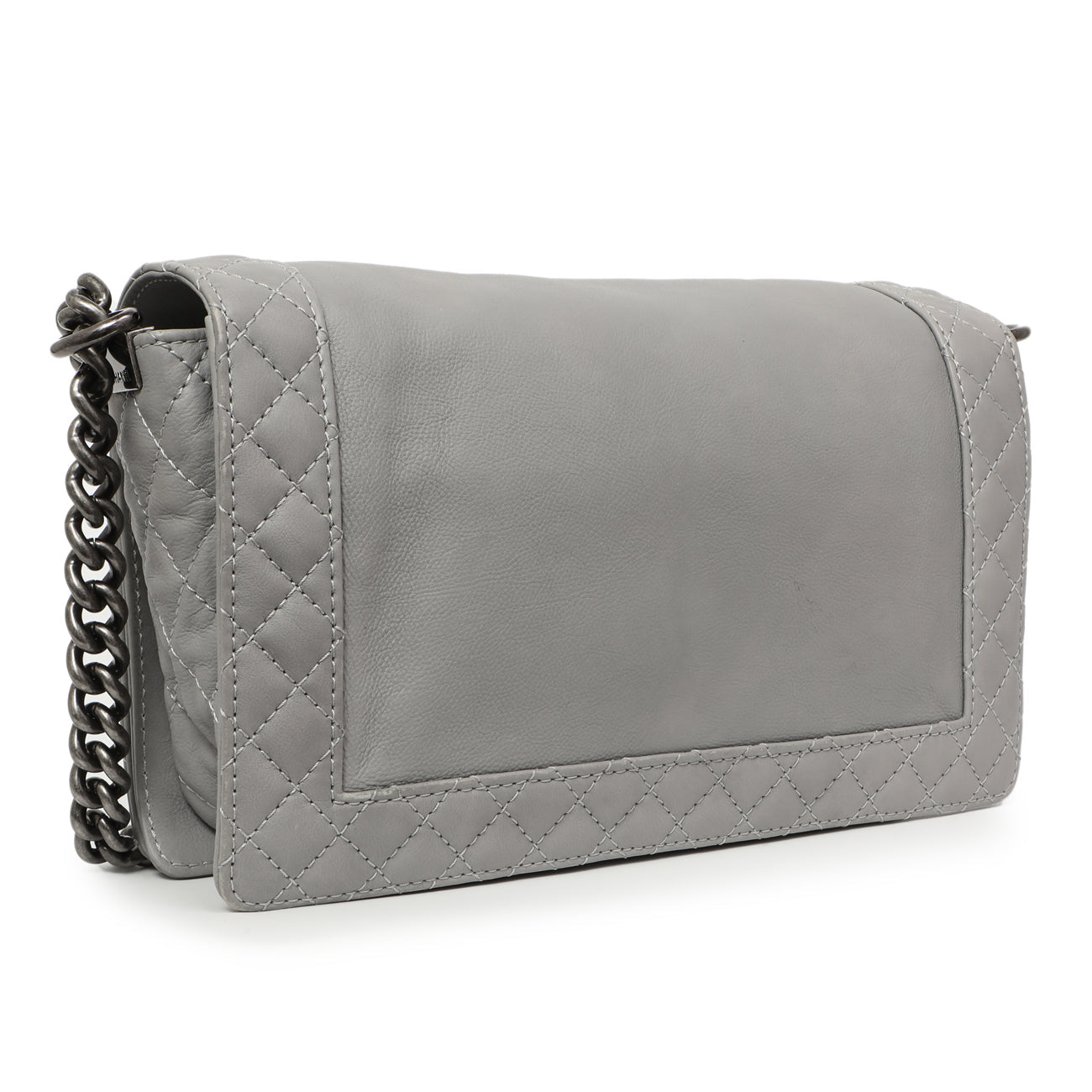 Exclusive Chanel Grey Calfskin New Medium Boy Reverso Flap — Side View