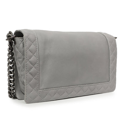 Exclusive Chanel Grey Calfskin New Medium Boy Reverso Flap — Side View