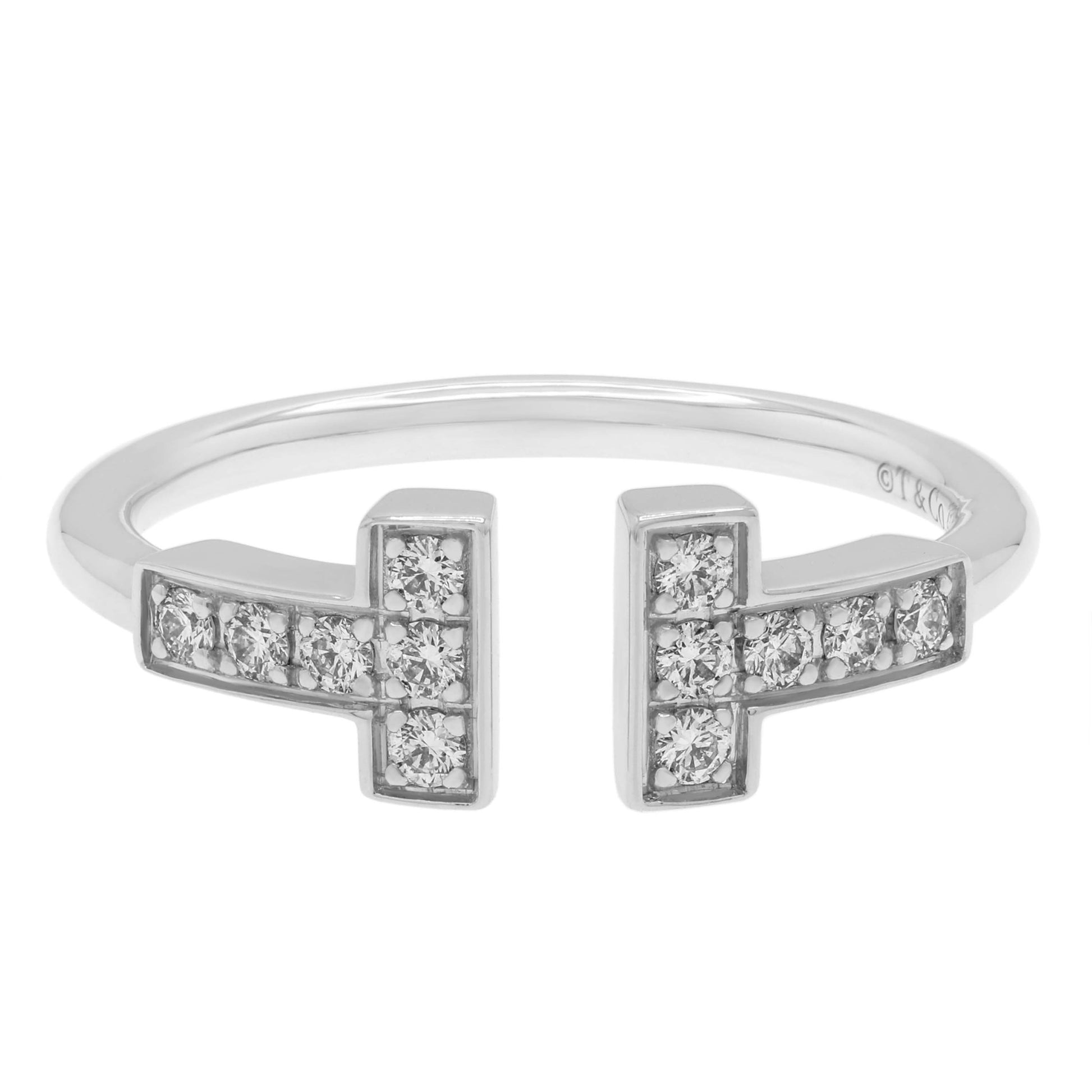 Exclusive Tiffany & Co. 18K White Gold Diamond T Wire Ring — Front View