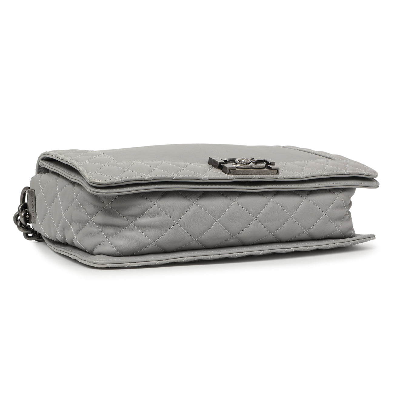 Exclusive Chanel Grey Calfskin New Medium Boy Reverso Flap — Back View