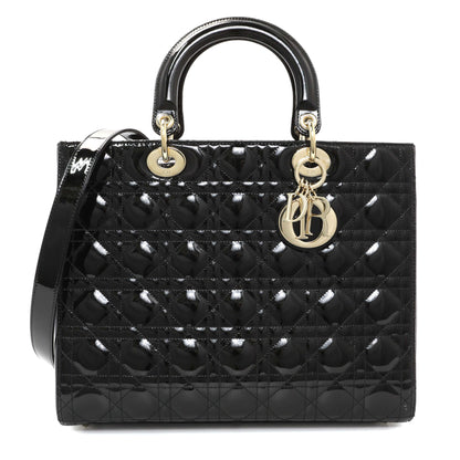 Exclusive Christian Dior Black Patent Cannage Large Lady Dior — Front View