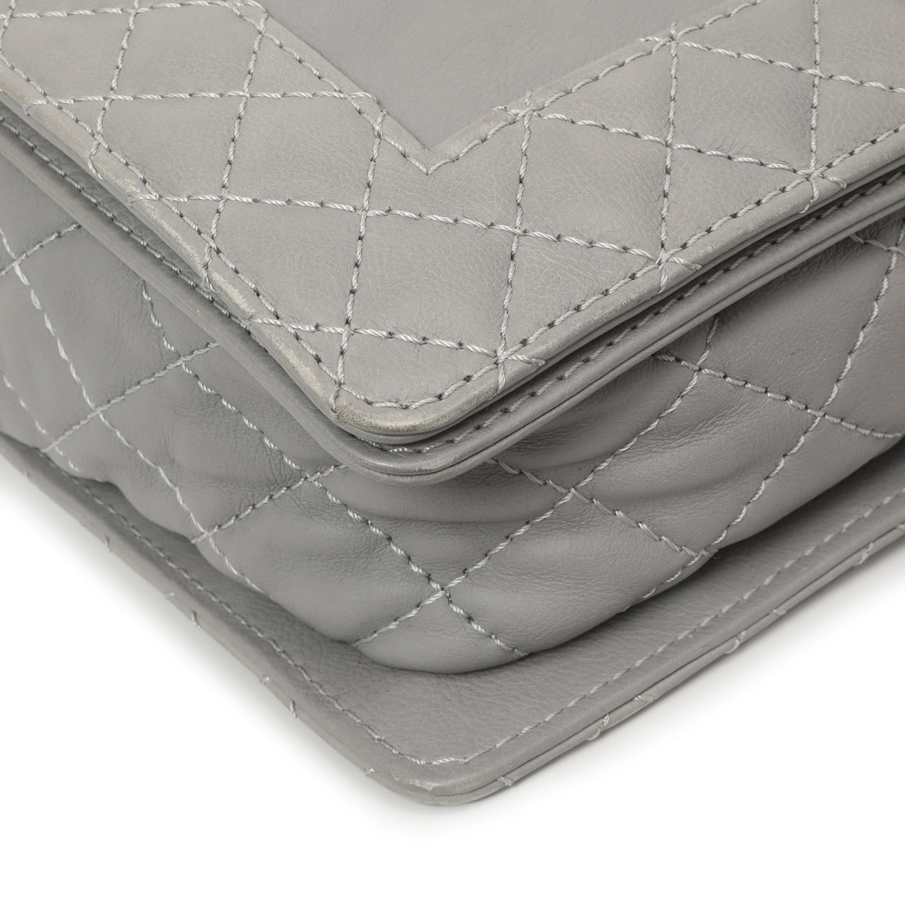 Exclusive Chanel Grey Calfskin New Medium Boy Reverso Flap — Top View