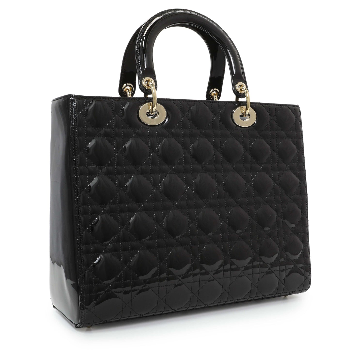 Exclusive Christian Dior Black Patent Cannage Large Lady Dior — Side View