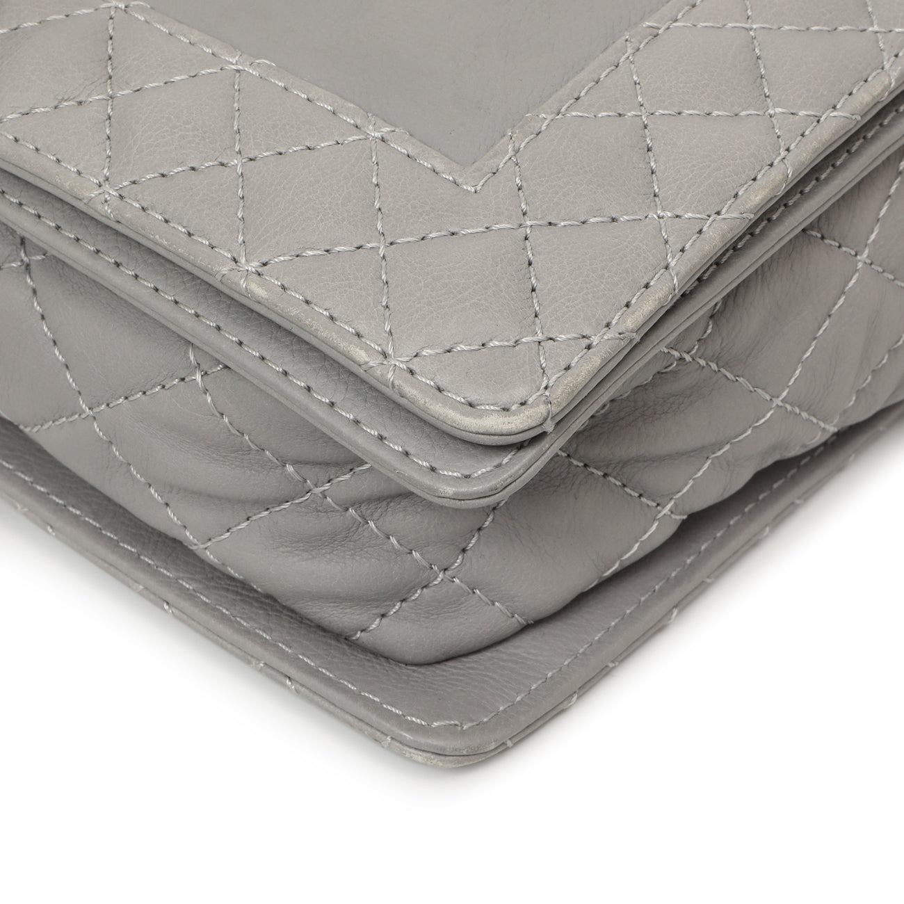 Exclusive Chanel Grey Calfskin New Medium Boy Reverso Flap — Detail View