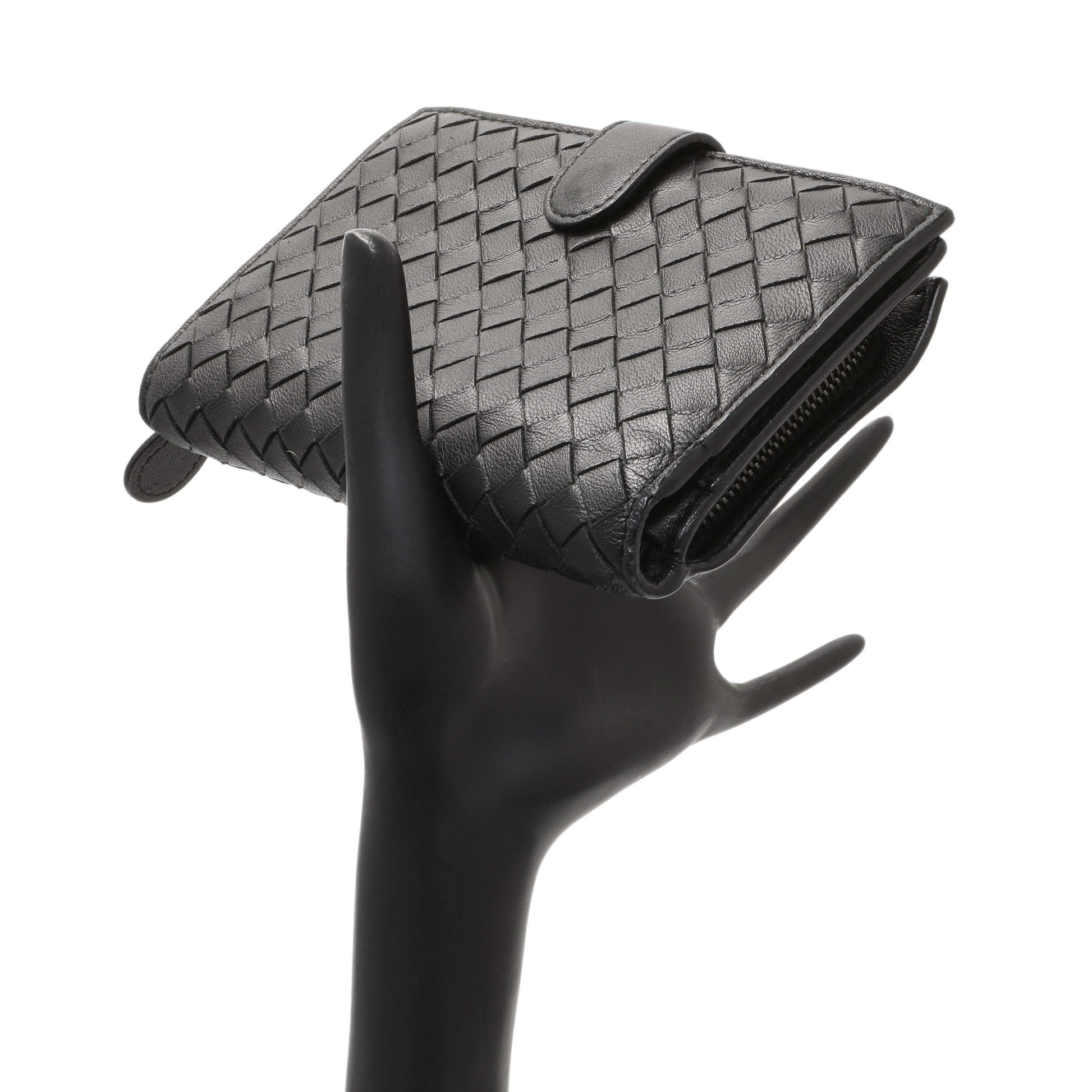 Exclusive Bottega Veneta Black Intrecciato Bi-Fold Compact Wallet — Alternate View 9