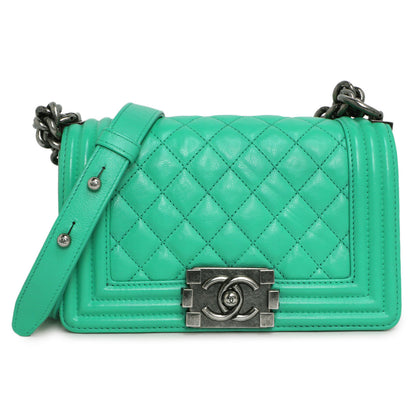 Exclusive Chanel Green Calfskin Small Boy Bag — Front View