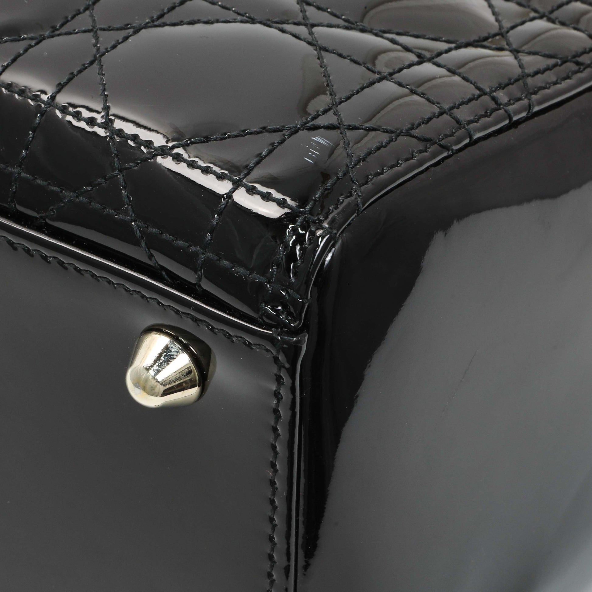 Exclusive Christian Dior Black Patent Cannage Large Lady Dior — Top View