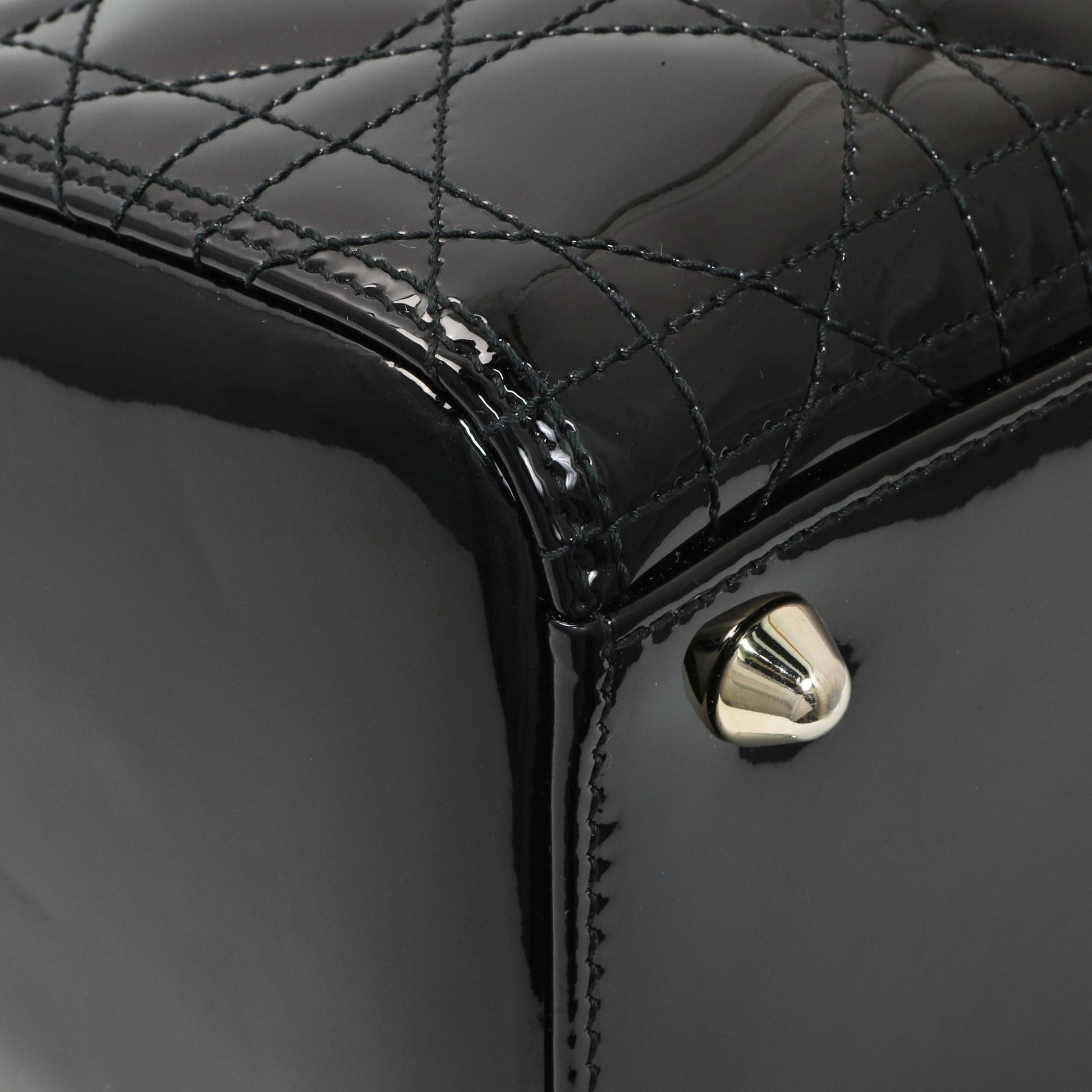 Exclusive Christian Dior Black Patent Cannage Large Lady Dior — Detail View