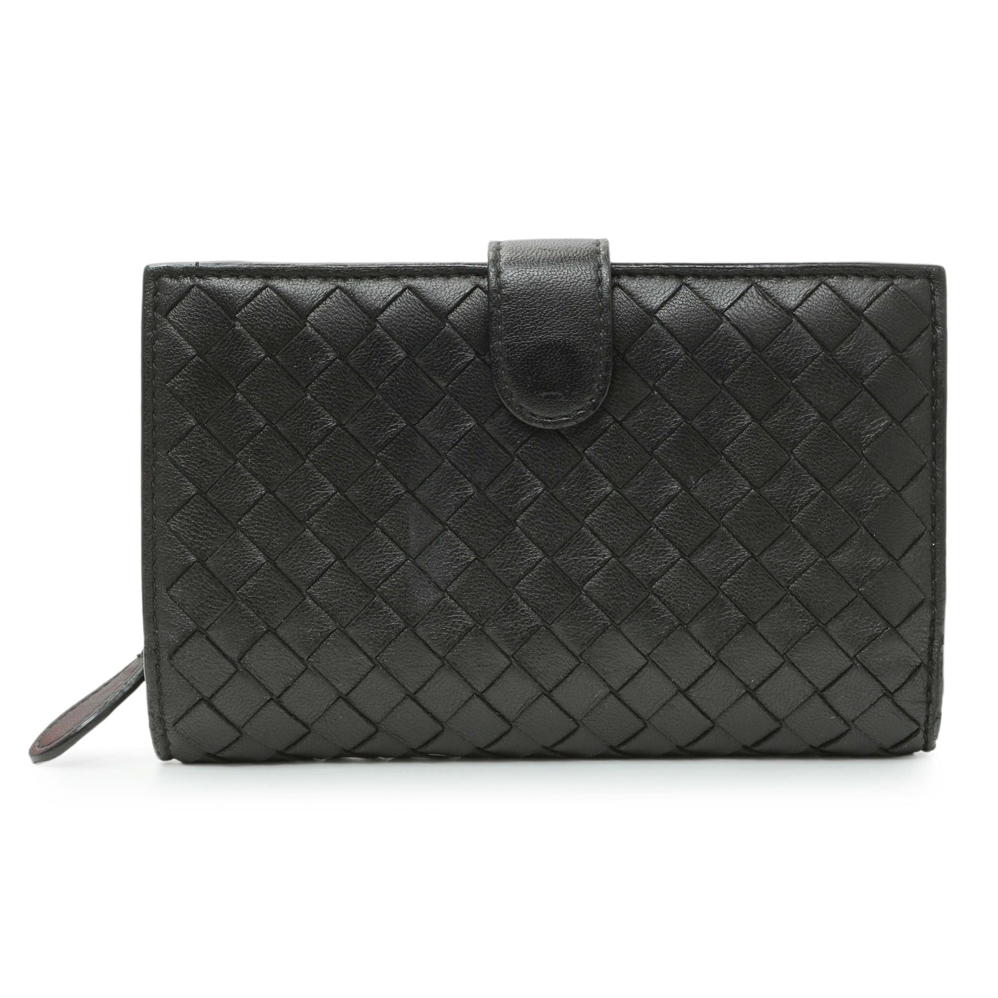 Exclusive Bottega Veneta Black Intrecciato Bi-Fold Compact Wallet — Front View