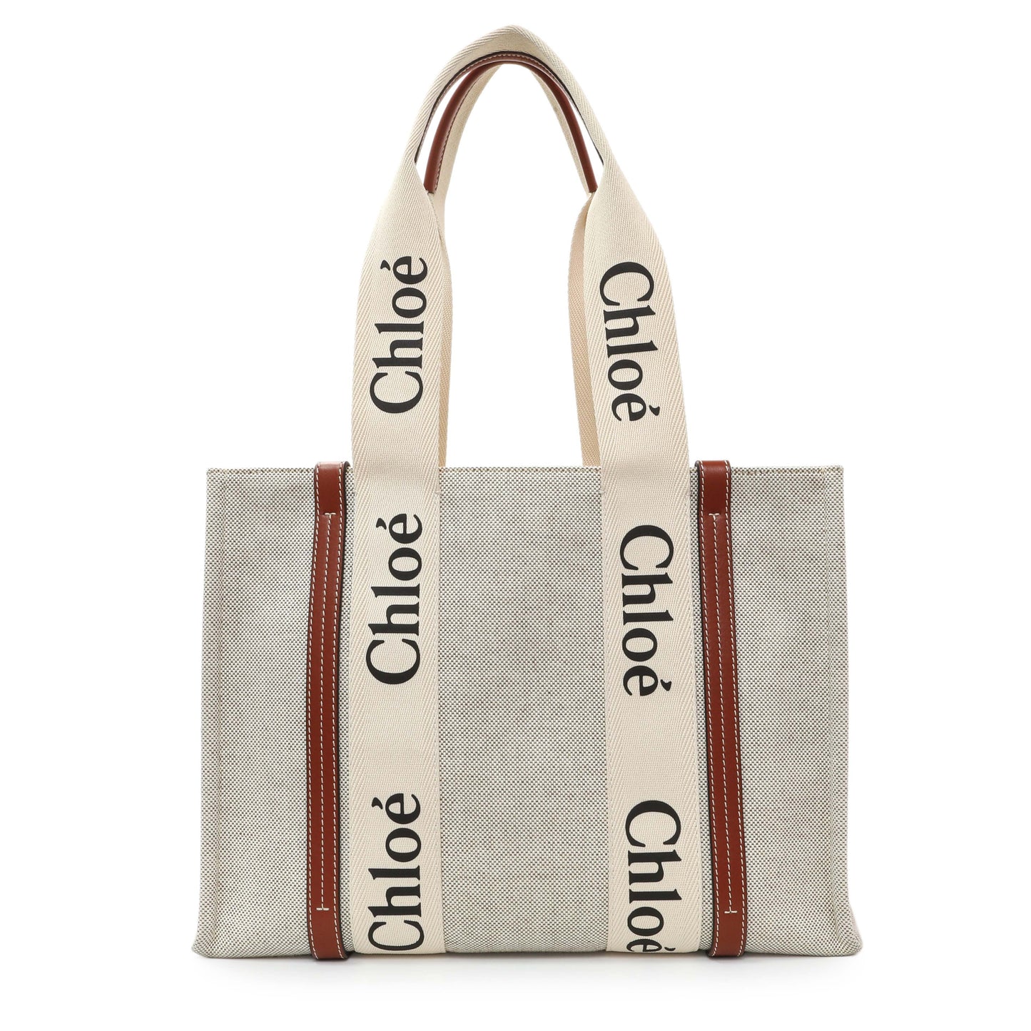Exclusive Chloe Linen Calfskin Medium Woody Ribbon Tote — Front View
