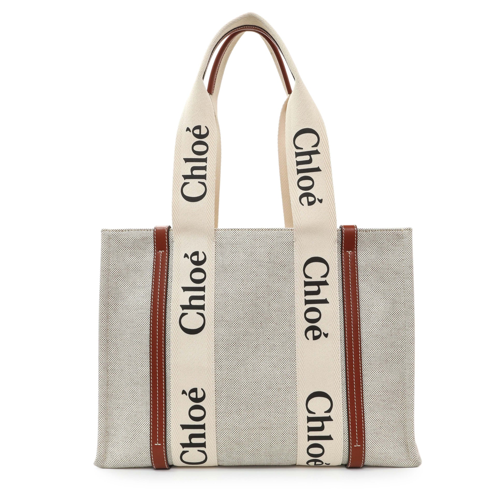 Exclusive Chloe Linen Calfskin Medium Woody Ribbon Tote — Front View