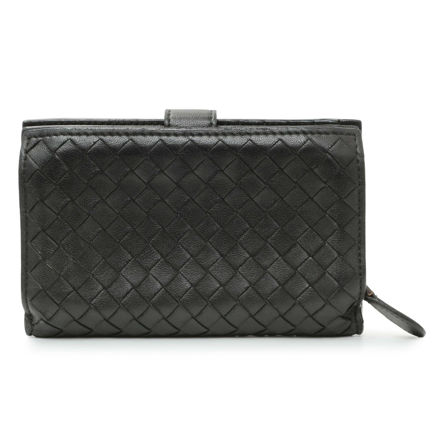 Exclusive Bottega Veneta Black Intrecciato Bi-Fold Compact Wallet — Side View