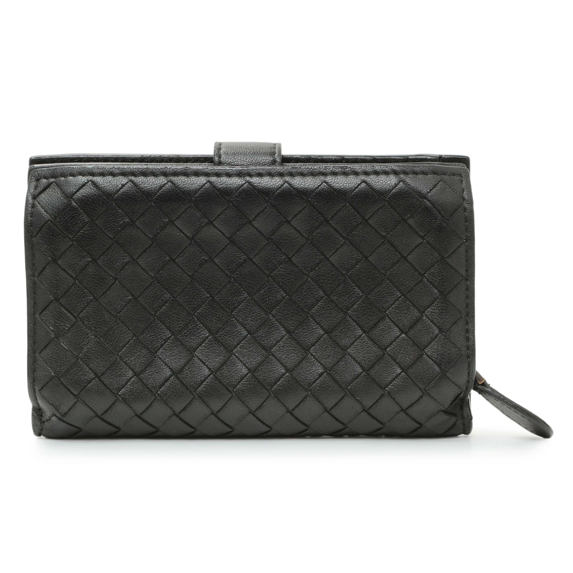 Exclusive Bottega Veneta Black Intrecciato Bi-Fold Compact Wallet — Side View