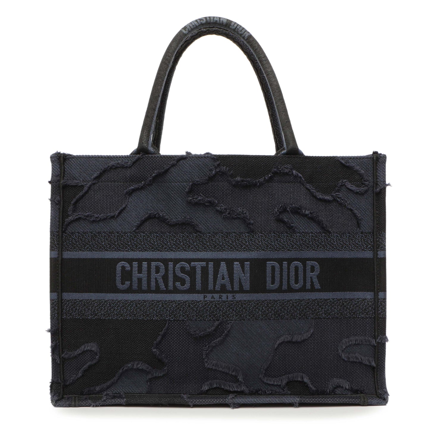 Exclusive Christian Dior Blue Embroidered Camouflage Medium Book Tote — Front View