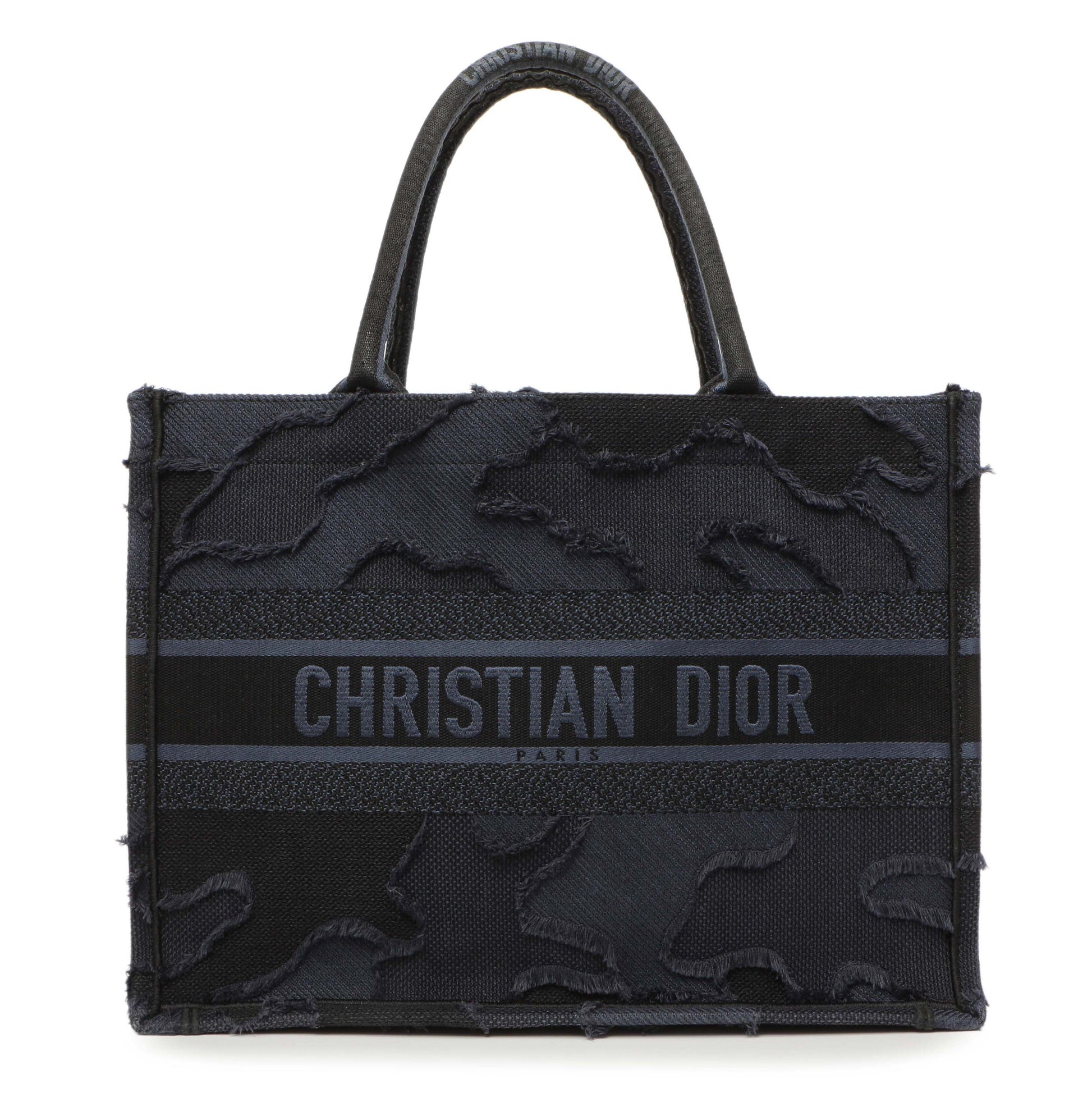 Exclusive Christian Dior Blue Embroidered Camouflage Medium Book Tote — Front View