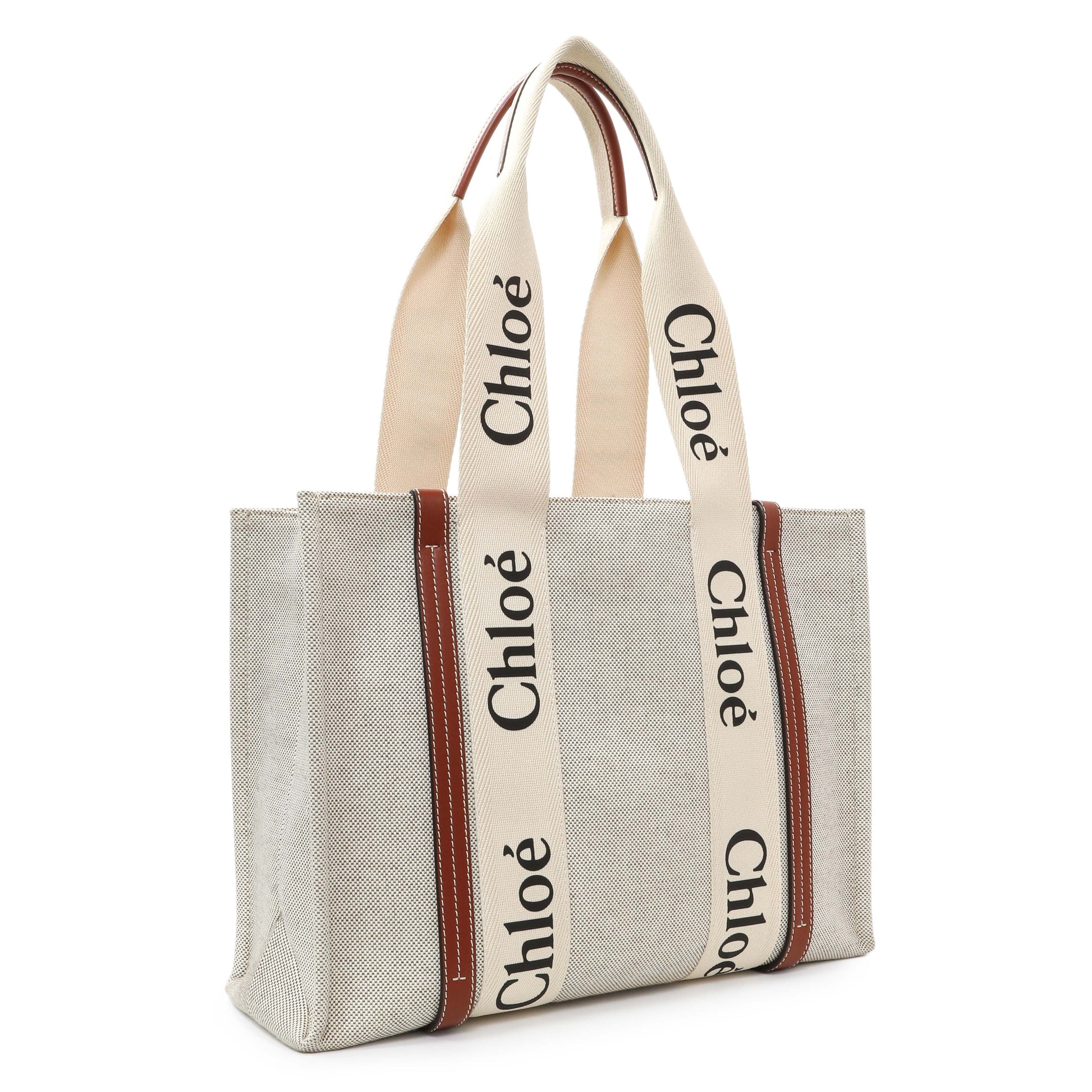 Exclusive Chloe Linen Calfskin Medium Woody Ribbon Tote — Side View