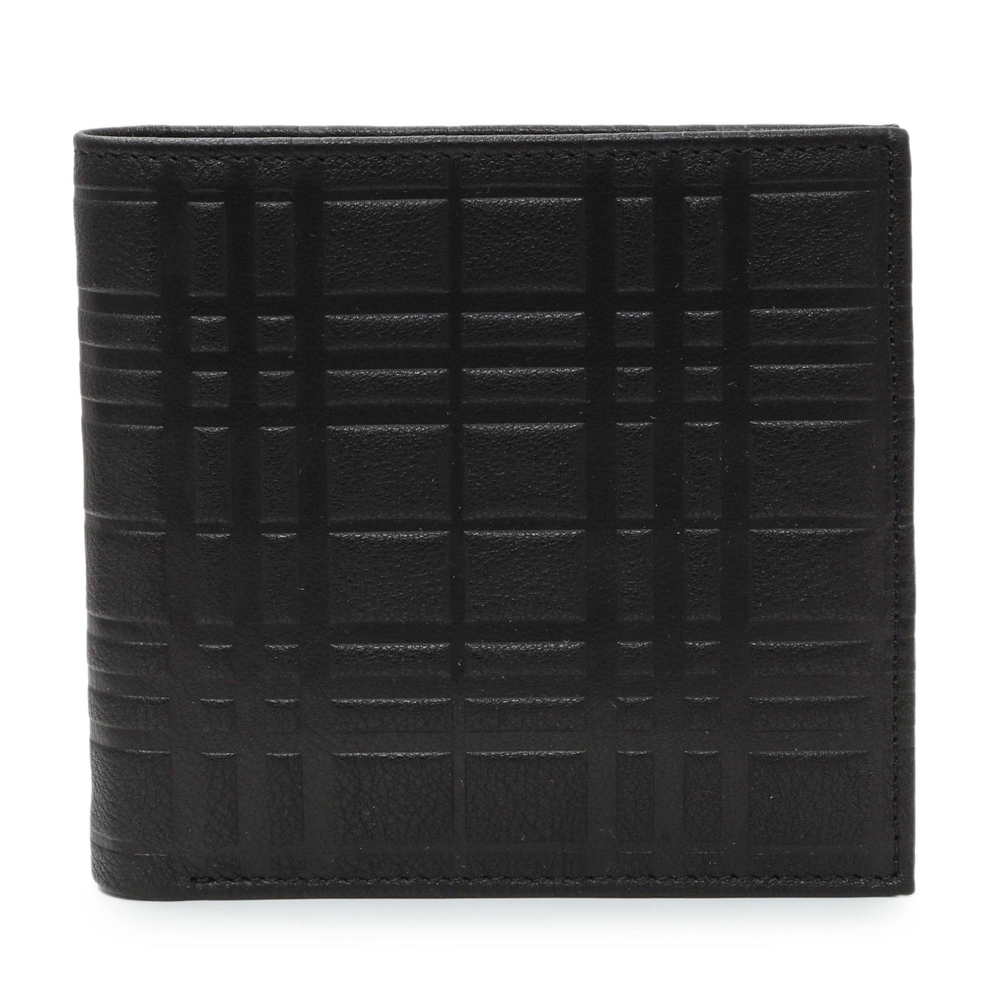 Exclusive Burberry Black Embossed Check Leather Bifold Wallet — Front View
