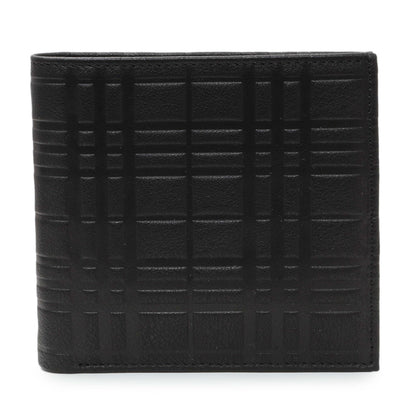 Exclusive Burberry Black Embossed Check Leather Bifold Wallet — Front View