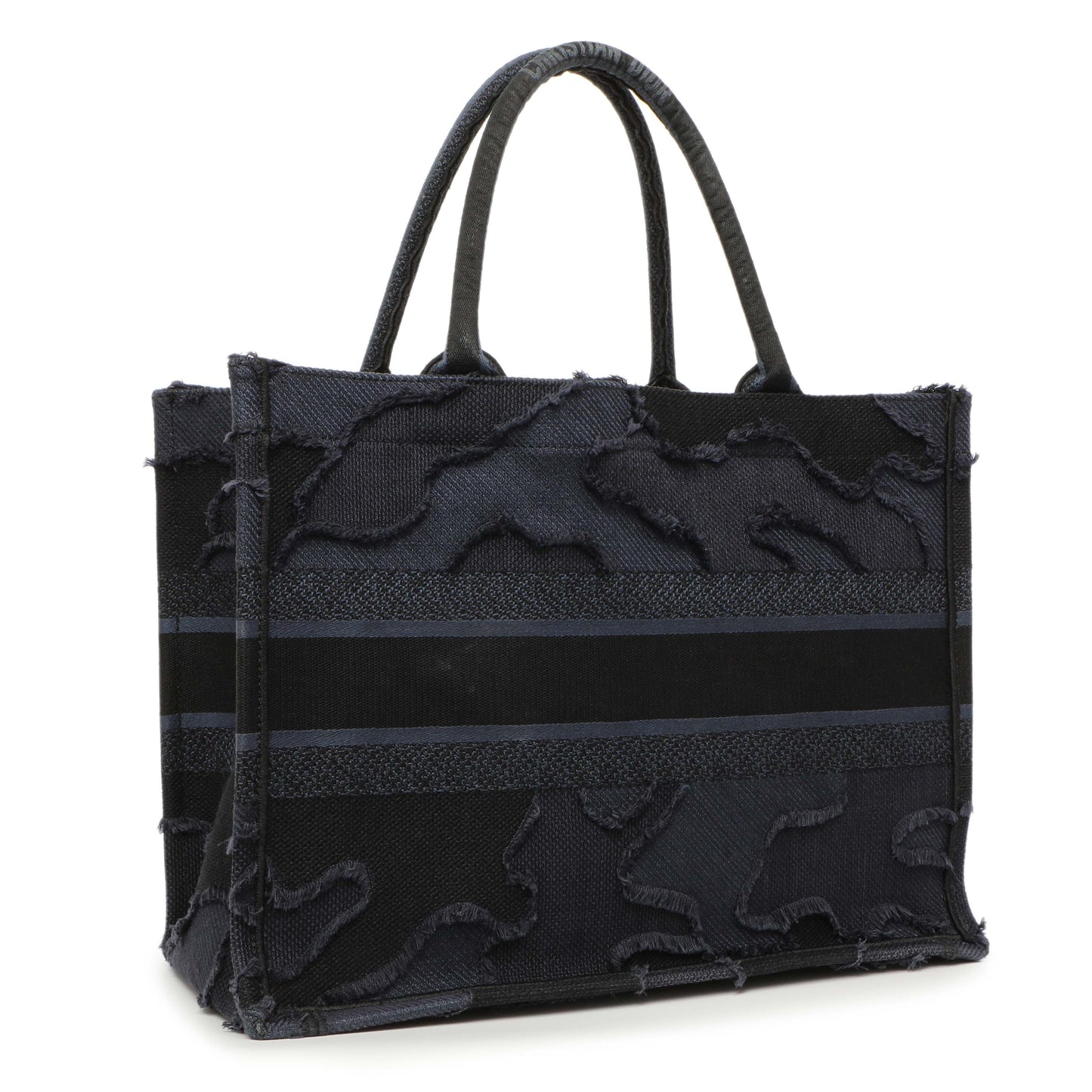 Exclusive Christian Dior Blue Embroidered Camouflage Medium Book Tote — Side View