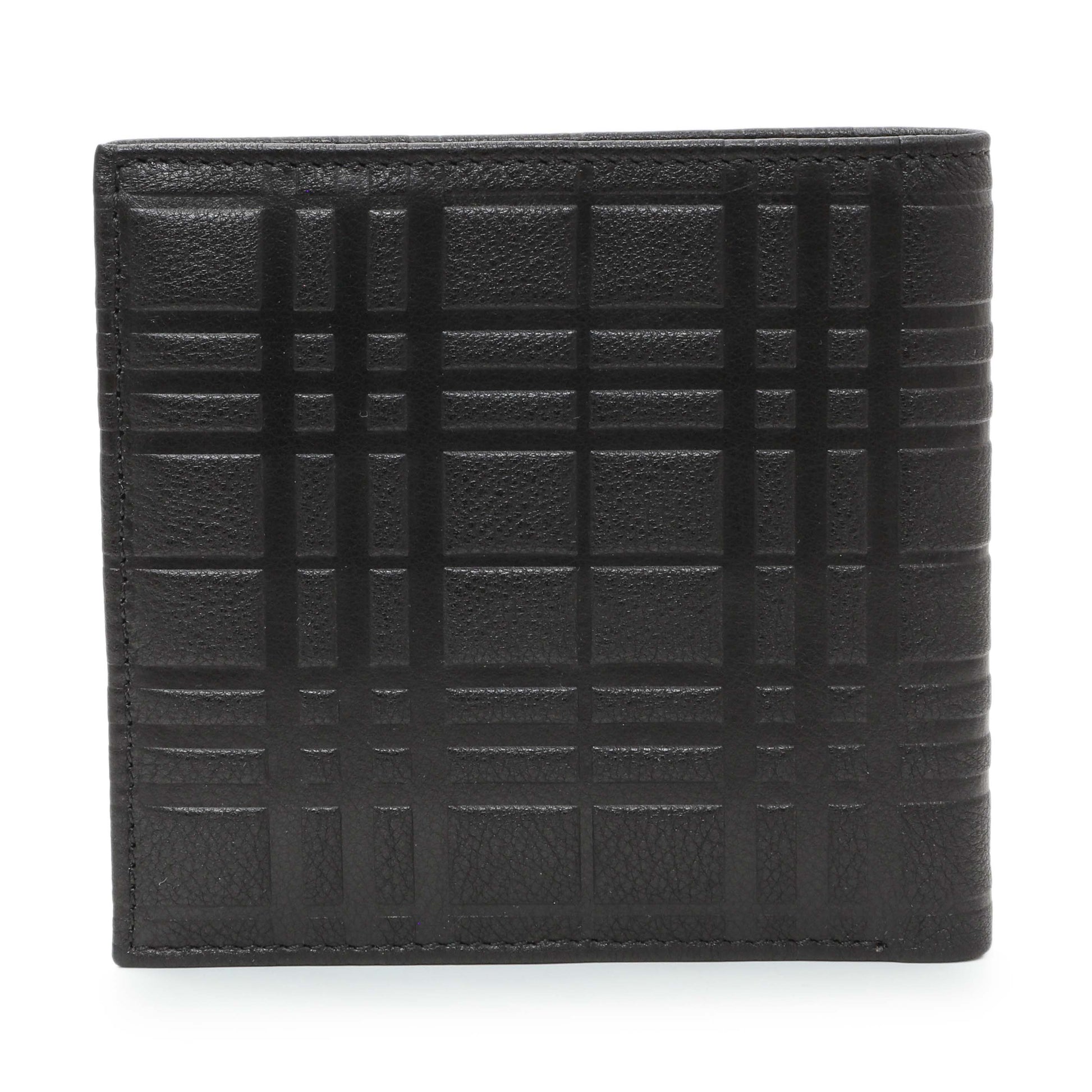 Exclusive Burberry Black Embossed Check Leather Bifold Wallet — Side View