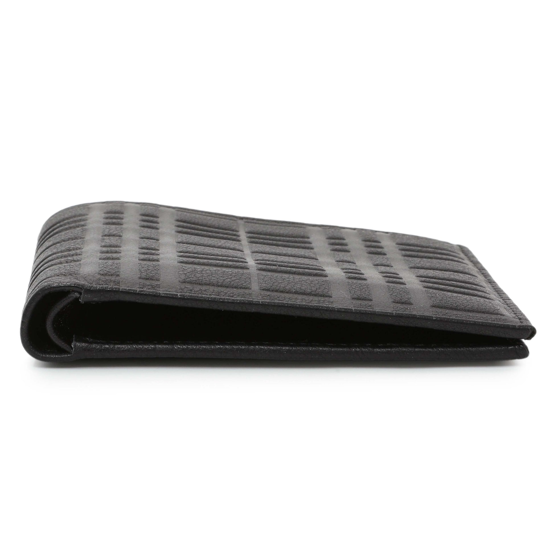 Exclusive Burberry Black Embossed Check Leather Bifold Wallet — Back View