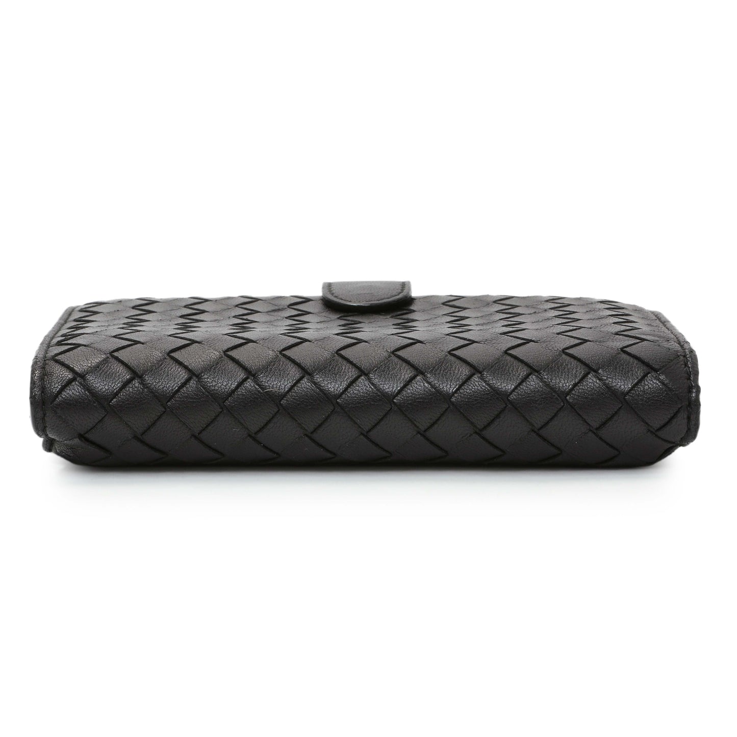 Exclusive Bottega Veneta Black Intrecciato Bi-Fold Compact Wallet — Back View