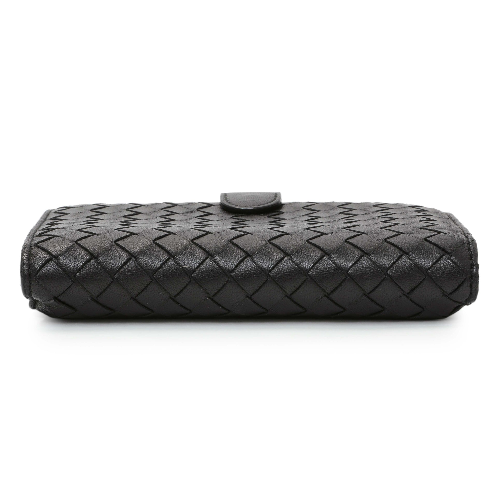 Exclusive Bottega Veneta Black Intrecciato Bi-Fold Compact Wallet — Back View
