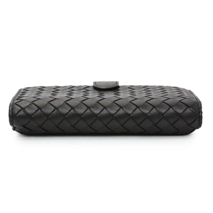 Exclusive Bottega Veneta Black Intrecciato Bi-Fold Compact Wallet — Back View