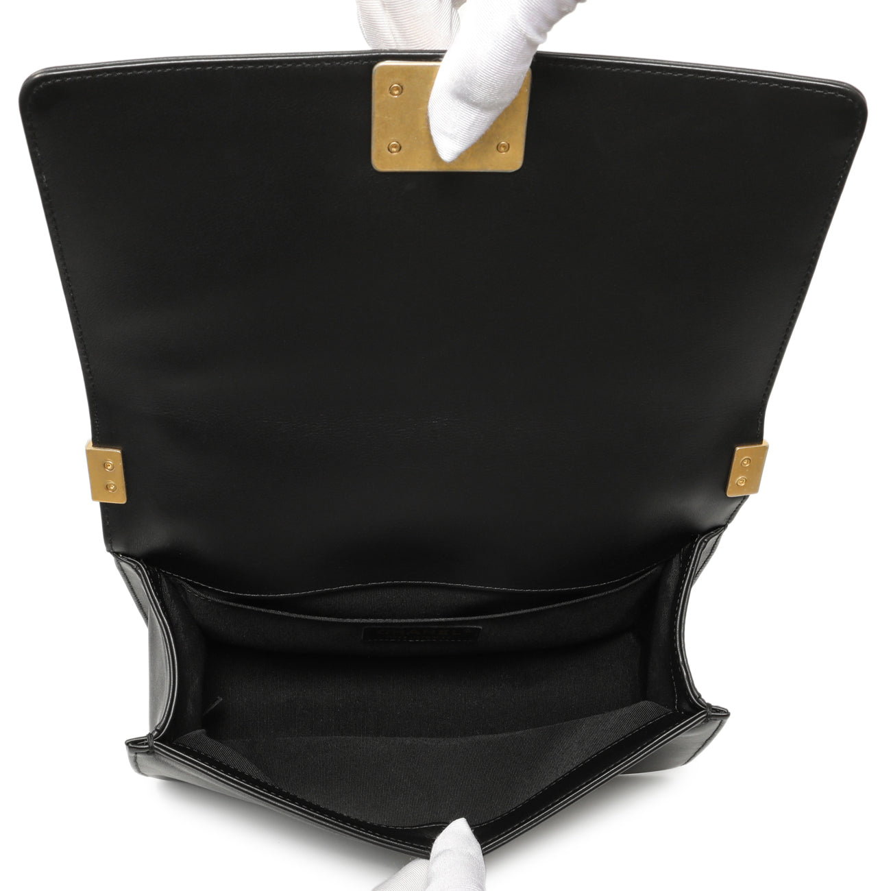 Exclusive Chanel Black Calfskin Chevron Quilted Medium Boy Bag — Detail View