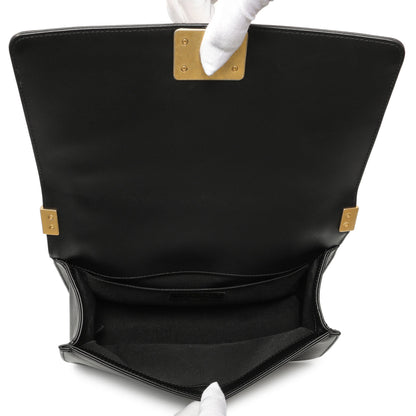 Exclusive Chanel Black Calfskin Chevron Quilted Medium Boy Bag — Detail View
