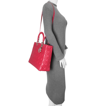 Exclusive Christian Dior Fuchsia Lambskin Cannage Large Lady Dior — Alternate View 11