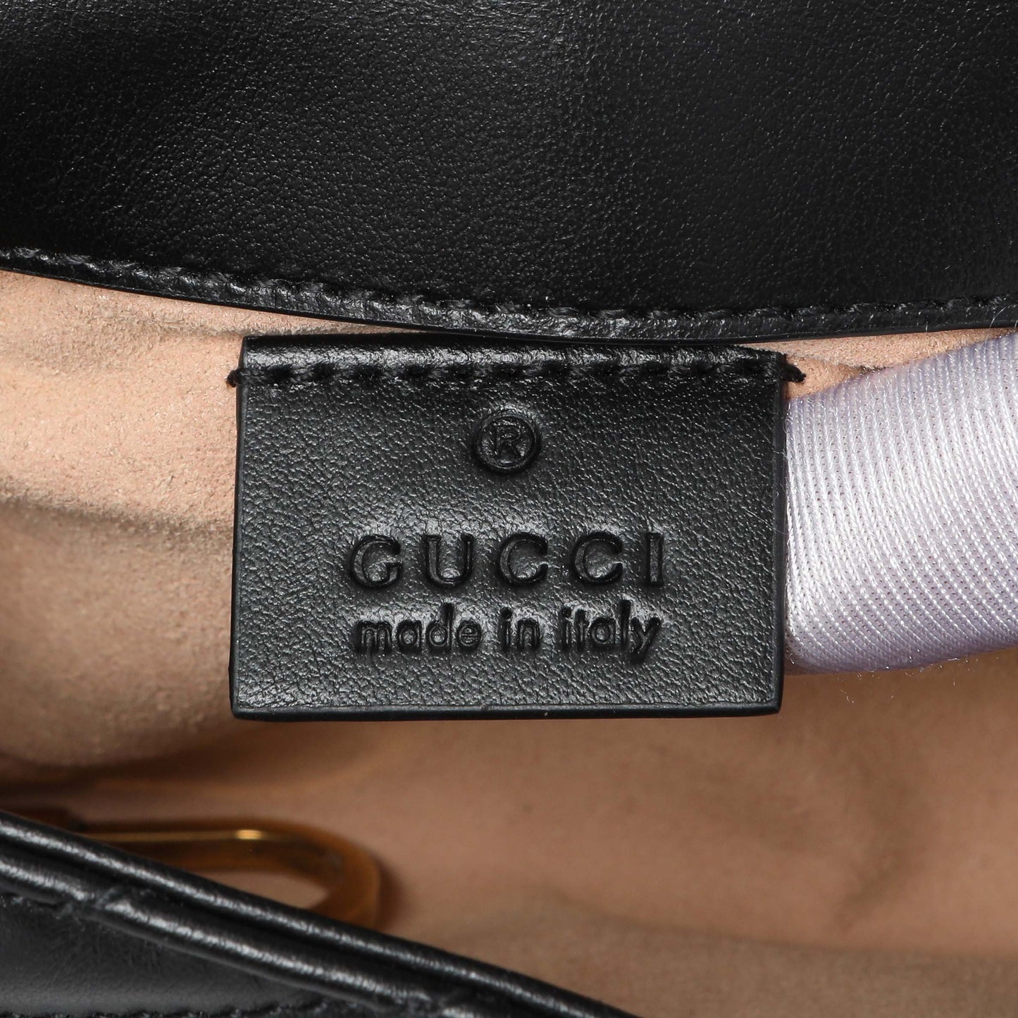 Exclusive Gucci Black Calfskin Matelasse Super Mini GG Marmont — Detail View