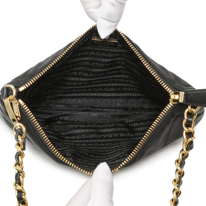 Exclusive Prada Black Re-Nylon Impuntu Quilted Re-Edition 1995 Chaine Pouch — Top View