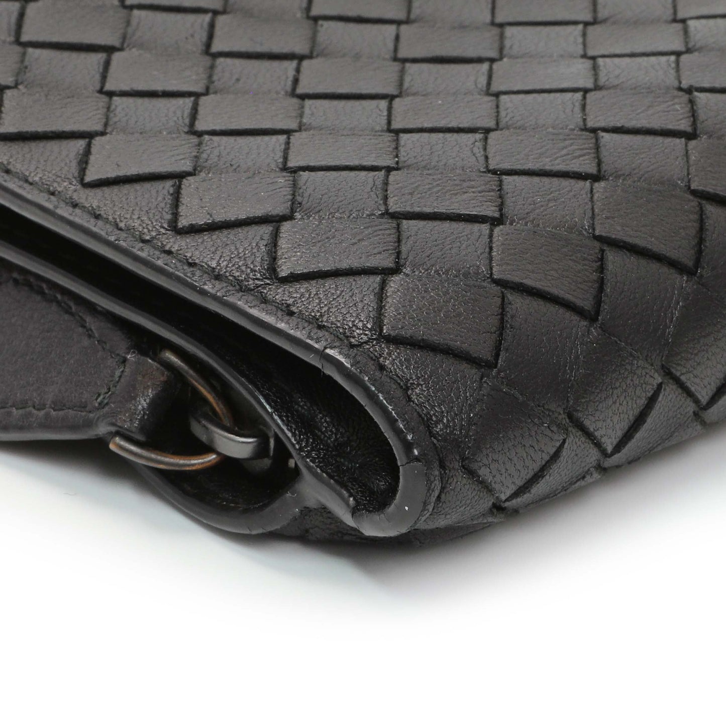 Exclusive Bottega Veneta Black Intrecciato Bi-Fold Compact Wallet — Top View