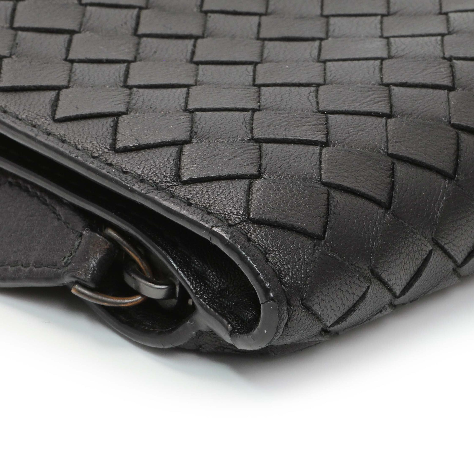 Exclusive Bottega Veneta Black Intrecciato Bi-Fold Compact Wallet — Top View