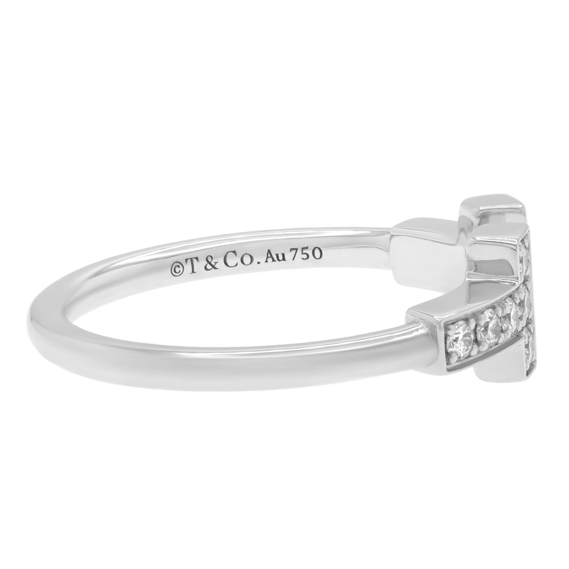 Exclusive Tiffany & Co. 18K White Gold Diamond T Wire Ring — Back View