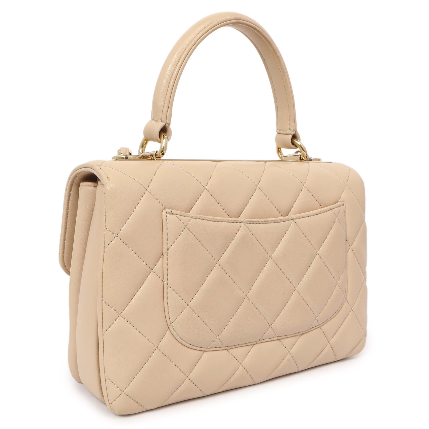Exclusive Chanel Beige Quilted Lambskin Small Trendy CC Flap Handle Bag — Side View