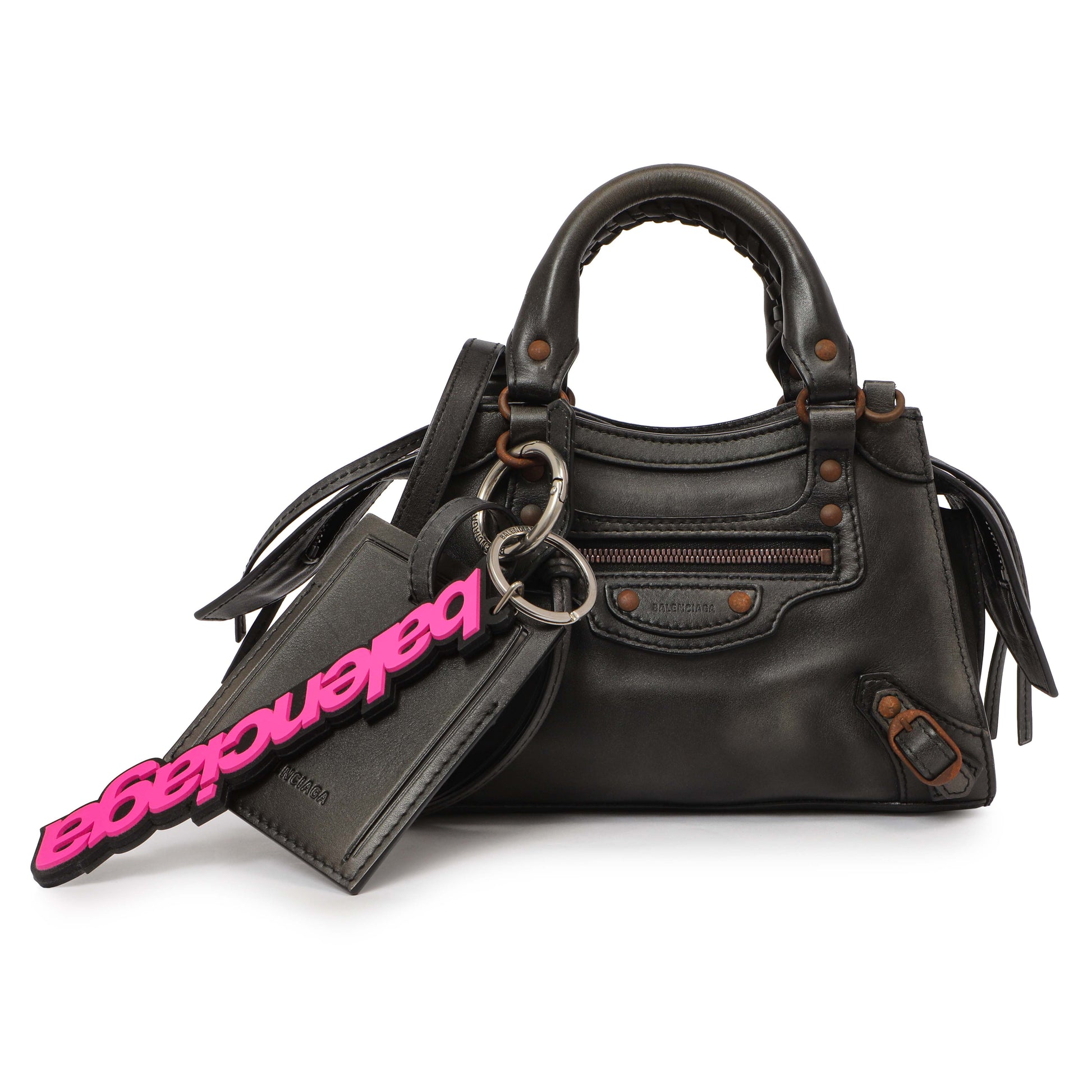 Exclusive Balenciaga Black Used Calfskin Mini Neo City — Front View