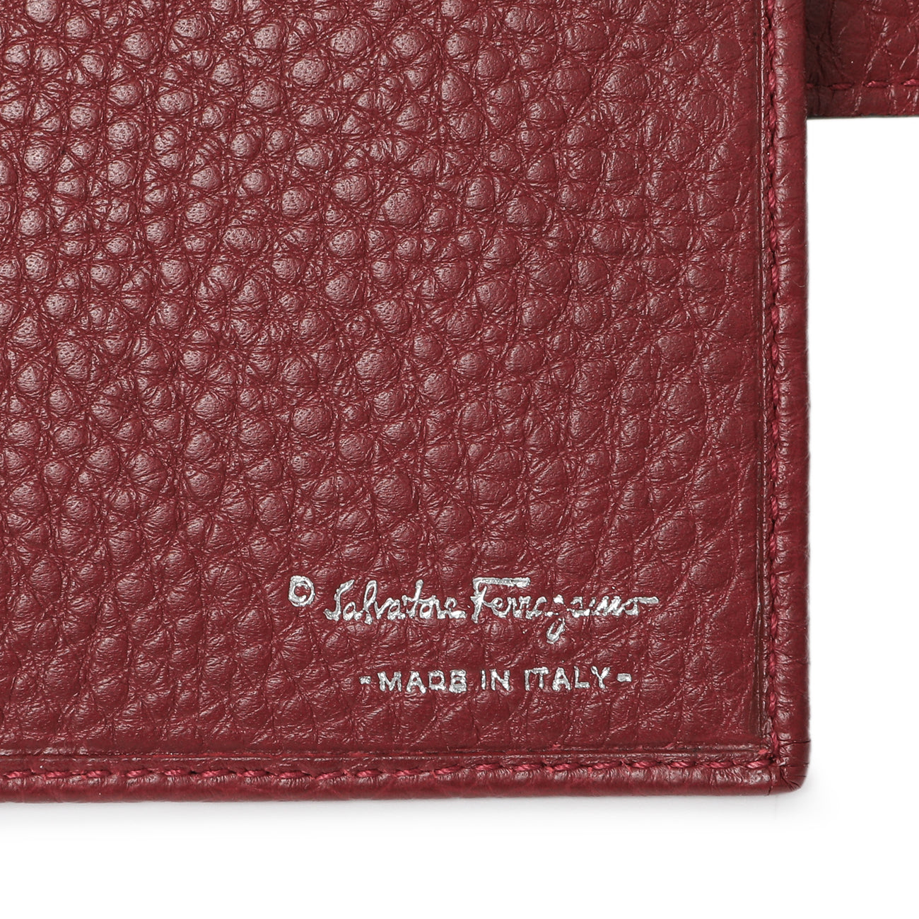Exclusive Salvatore Ferragamo Burgundy Calfskin Gancini Flap Wallet — Detail View