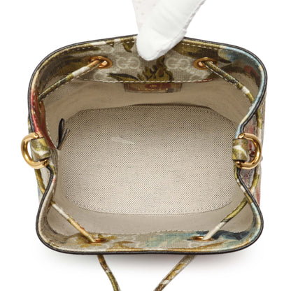 Exclusive Gucci GG Supreme Monogram Water Flora Web Mini Ophidia Bucket Bag — Top View