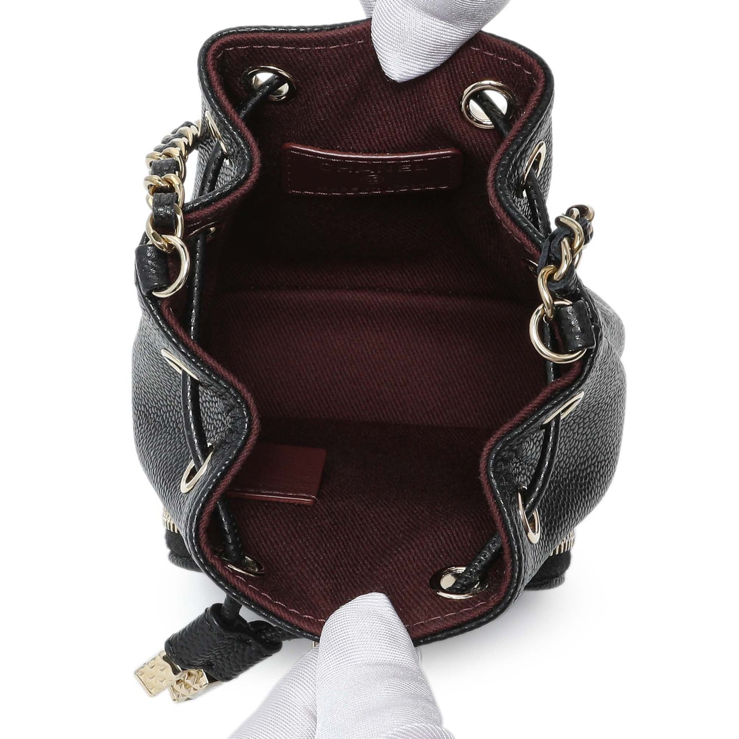 Exclusive Chanel Black Caviar Mini CC Pocket Bucket Bag — Detail View