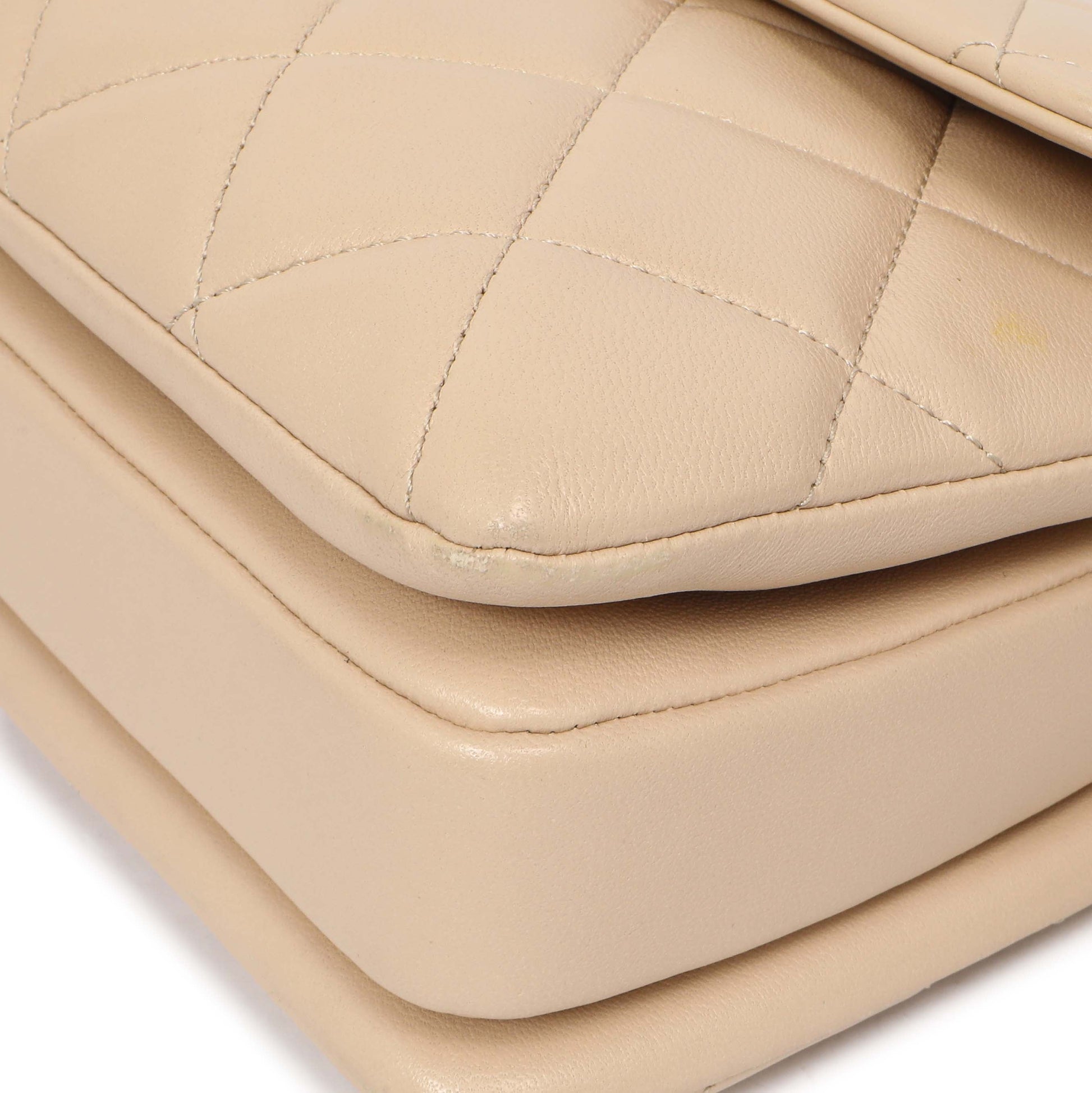Exclusive Chanel Beige Quilted Lambskin Small Trendy CC Flap Handle Bag — Detail View