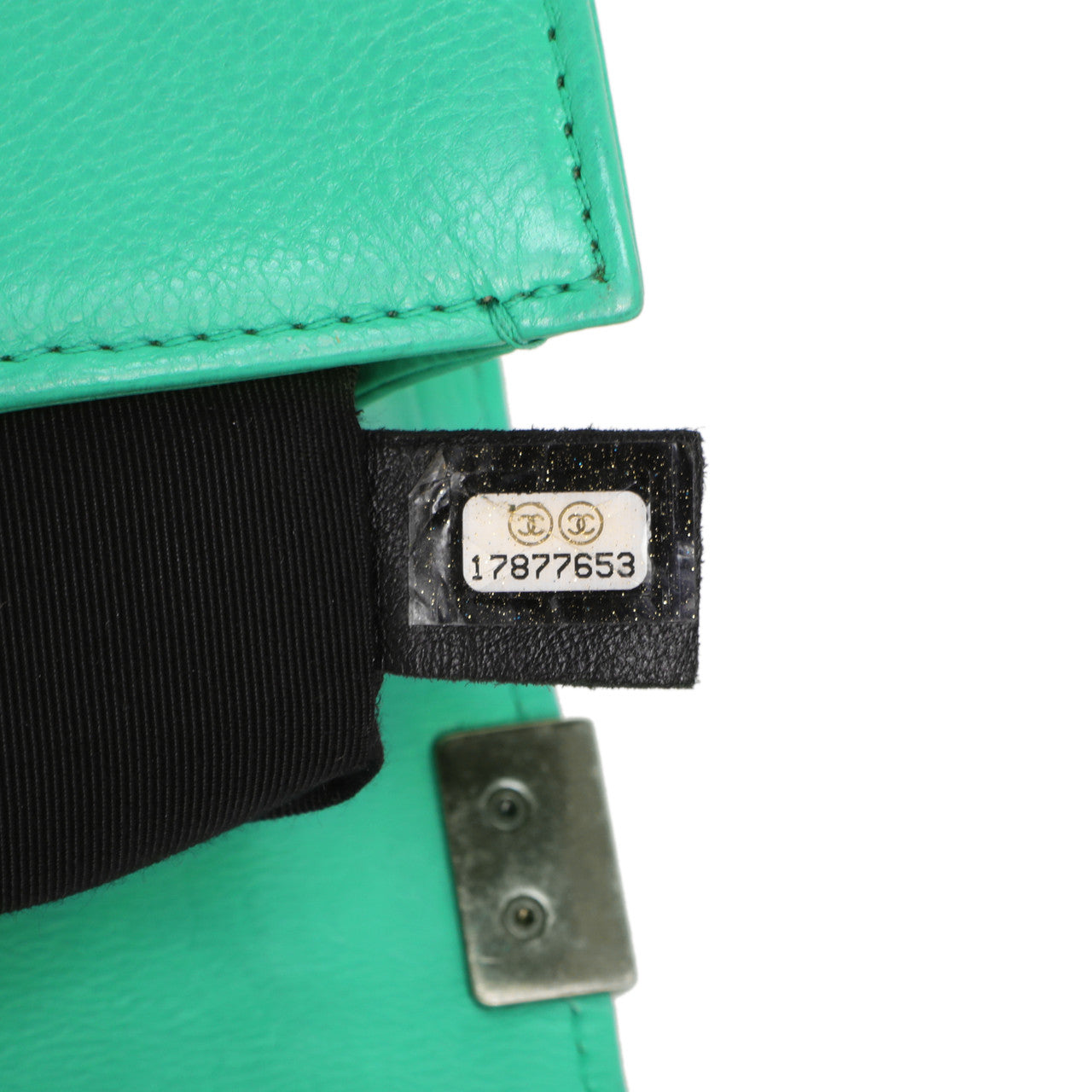Exclusive Chanel Green Calfskin Small Boy Bag — Detail View