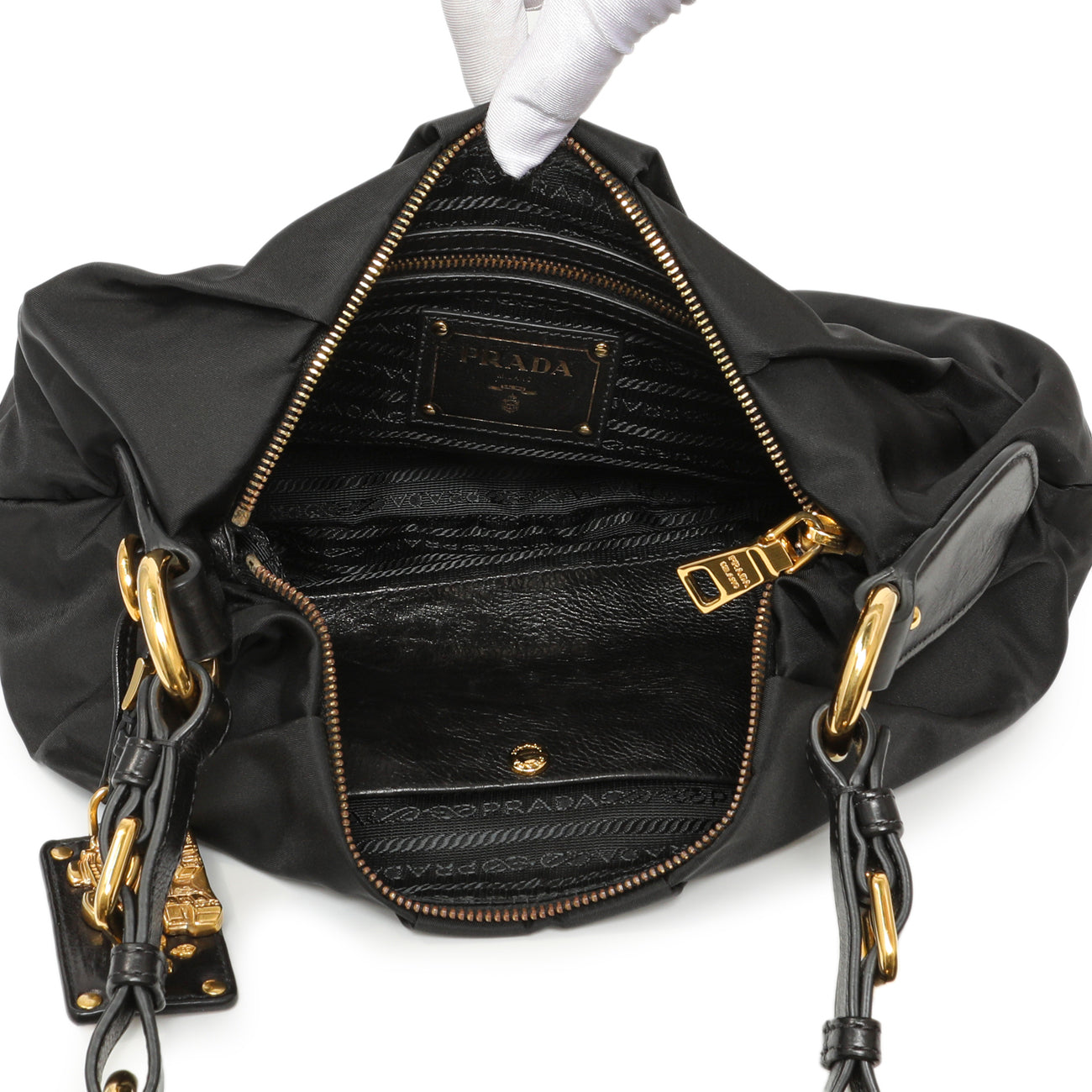 Exclusive Prada Black Nylon Pleated Hobo — Top View
