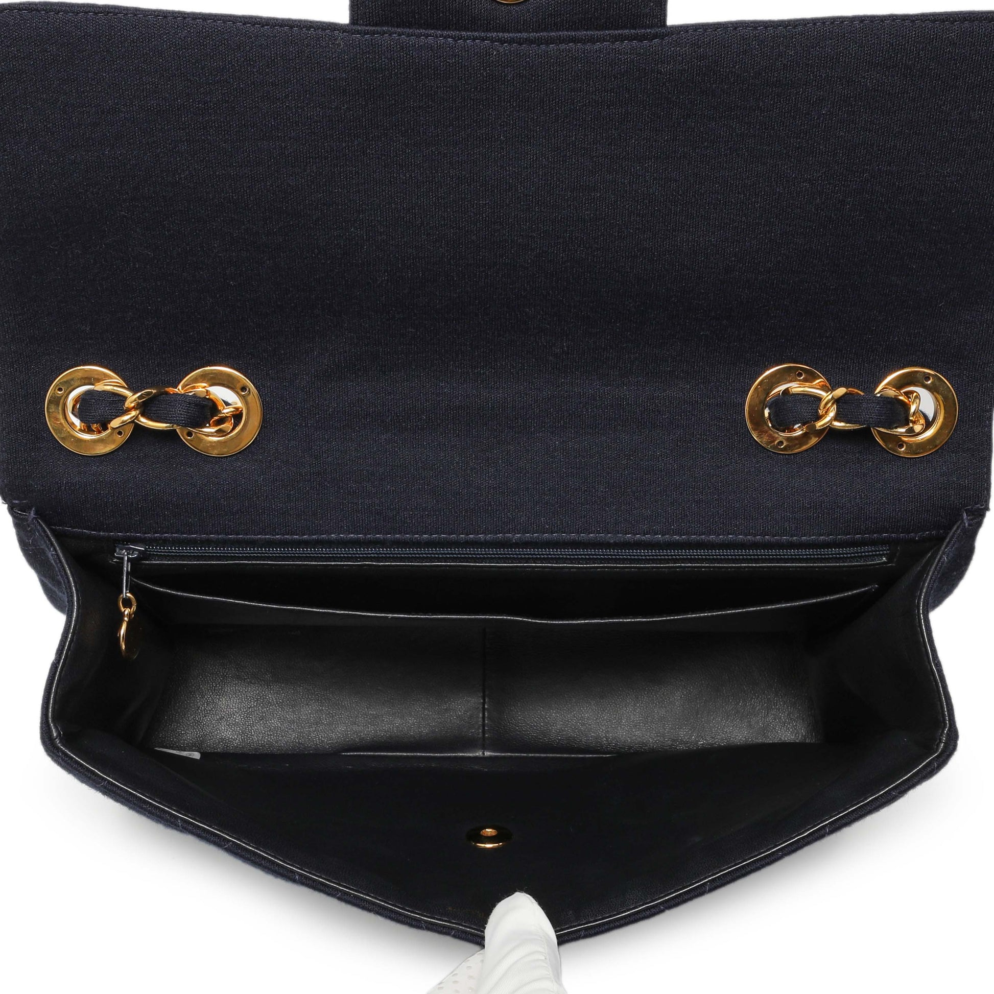 Exclusive Chanel Navy Jersey XL Jumbo Single Flap — Top View